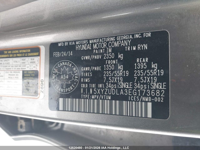 5XYZUDLA3EG173682 Hyundai Santa Fe