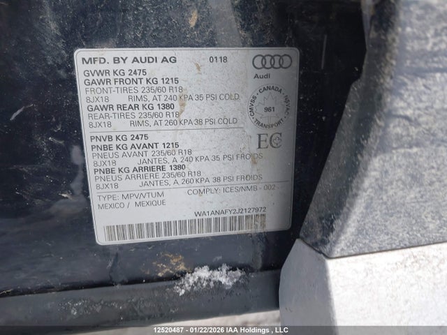 WA1ANAFY2J2127972 Audi Q5 2.0t Komfort