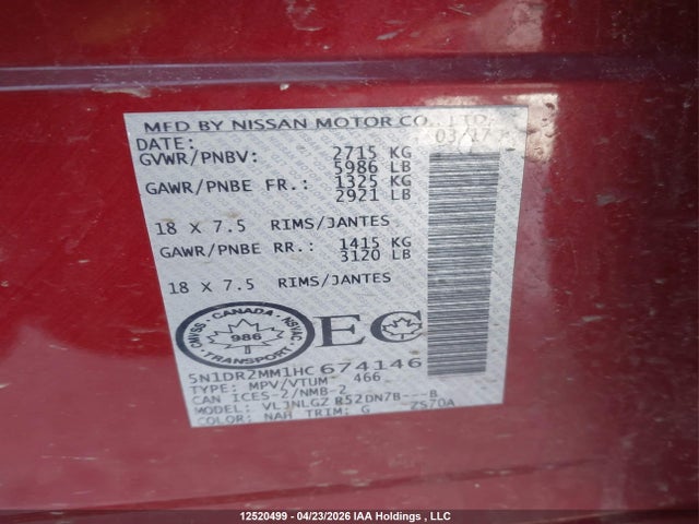 5N1DR2MM1HC674146 Nissan Pathfinder