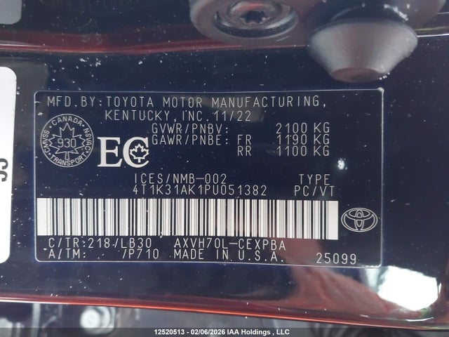 4T1K31AK1PU051382 Toyota CAMRY HYBRID