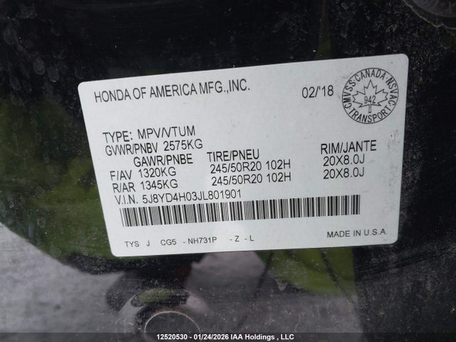 5J8YD4H03JL801901 Acura Mdx Elite