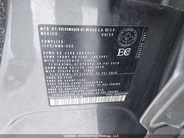 3VV2B7AXXRM149146 Volkswagen Tiguan Se/wolfsburg