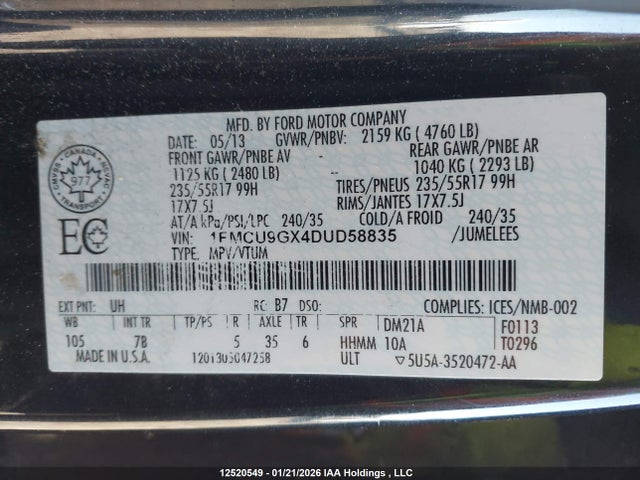 Aukcja sprzedaży 2013 Ford Escape Se, vin: 1FMCU9GX4DUD58835, numer aukcji: 12520549