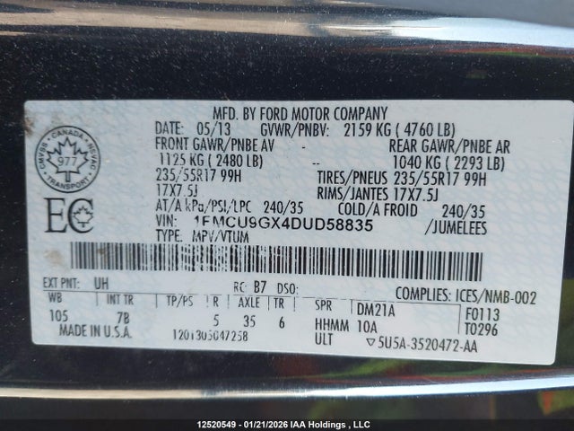 Aukcja sprzedaży 2013 Ford Escape Se, vin: 1FMCU9GX4DUD58835, numer aukcji: 12520549