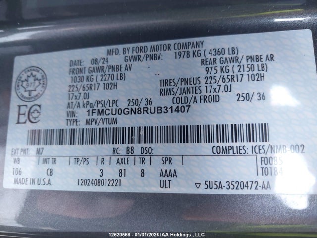 Ford Escape 2024 1FMCU0GN8RUB31407 Image 9