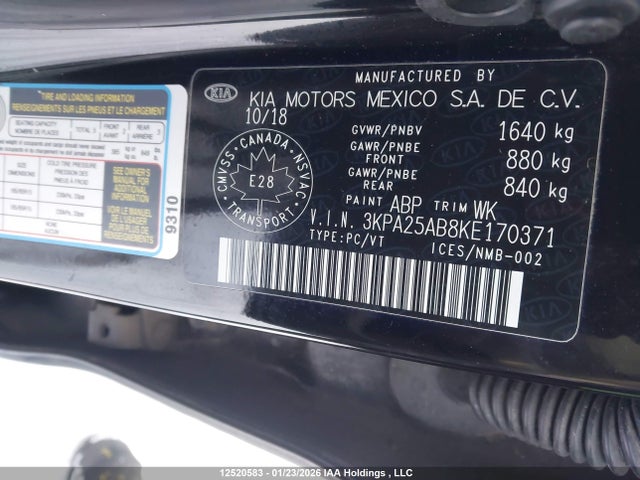 3KPA25AB8KE170371 KIA Rio Lx/lx+