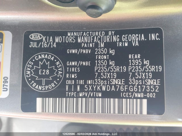5XYKWDA76FG617352 KIA Sorento