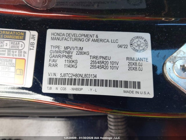 5J8TC2H80NL803134 Acura RDX
