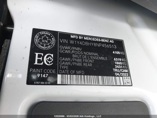 W1Y4DBHY8NP456513 Mercedes-Benz Sprinter 2500 Standard Roof I4 Diesel
