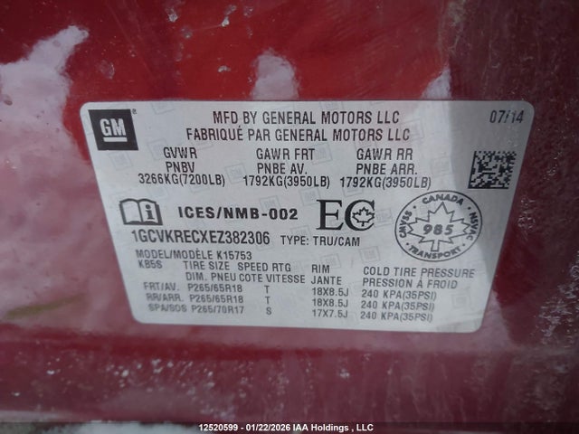 1GCVKRECXEZ382306 Chevrolet Silverado 1500 1lt/2lt