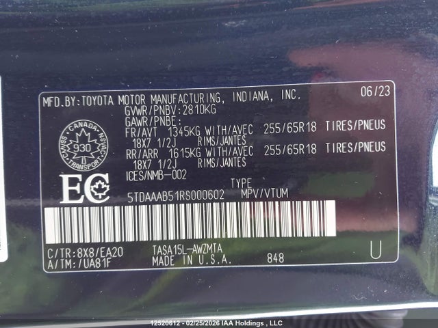 Aukcja sprzedaży 2024 Toyota Grand Highlander Xle/limited/platinum, vin: 5TDAAAB51RS000602, numer aukcji: 12520612