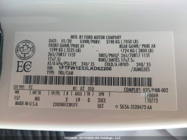 1FTFW1E53LKD62206 Ford F-150 Xlt