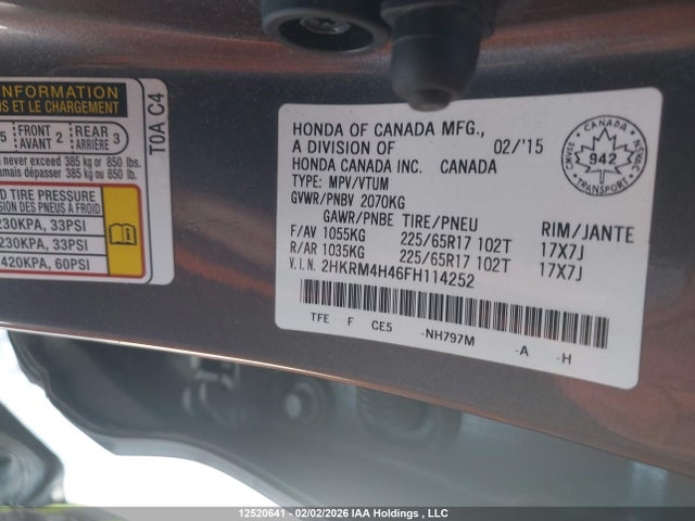 Aukcja sprzedaży 2015 Honda Cr-v Se, vin: 2HKRM4H46FH114252, numer aukcji: 12520641