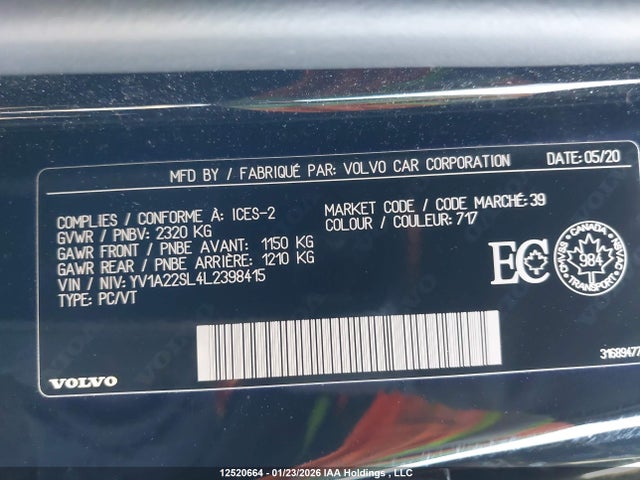 YV1A22SL4L2398415 Volvo V60 T6 Inscription