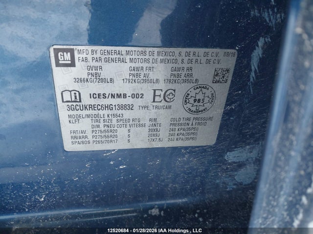 3GCUKREC6HG138832 Chevrolet Silverado K1500 Lt
