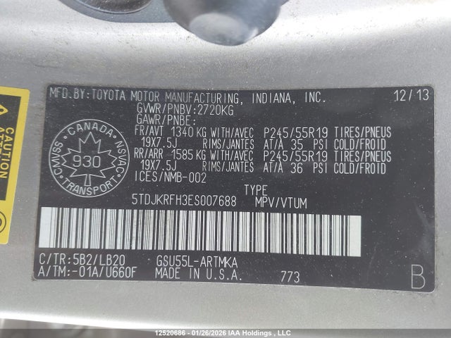 Toyota Highlander Xle 2014 5TDJKRFH3ES007688 Image 9