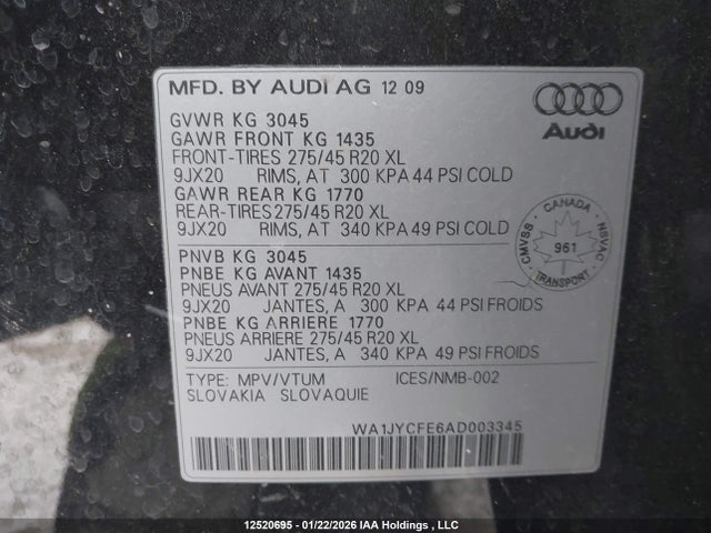 Aukcja sprzedaży 2010 Audi Q7 Premium, vin: WA1JYCFE6AD003345, numer aukcji: 12520695