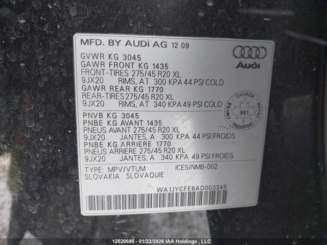 Aukcja sprzedaży 2010 Audi Q7 Premium, vin: WA1JYCFE6AD003345, numer aukcji: 12520695