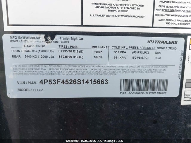 4P53F4526S1415663 Pj Trailers Convertible