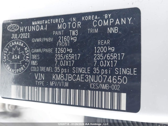 KM8JBCAE3NU074650 Hyundai Tucson Essential Awd