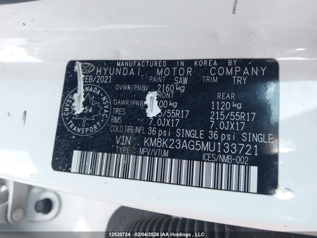 KM8K23AG5MU133721 Hyundai Kona