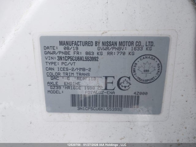 Nissan Kicks 2019 3N1CP5CU6KL553992 Image 9