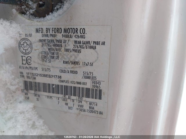 2008 Ford F-250 Fx4/lariat/xl/xlt მანქანა იყიდება აუქციონზე, vin: 1FTSX21538EB31738, აუქციონის ნომერი: 12520763