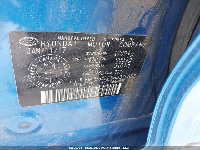 KMHD84LF6HU375358 Hyundai Elantra Se/value/limited