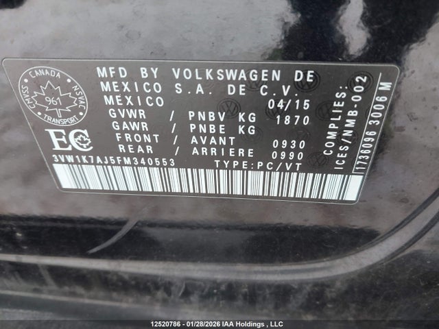 3VW1K7AJ5FM340553 Volkswagen Jetta 2.0l Trendline/2.0l Trendline+
