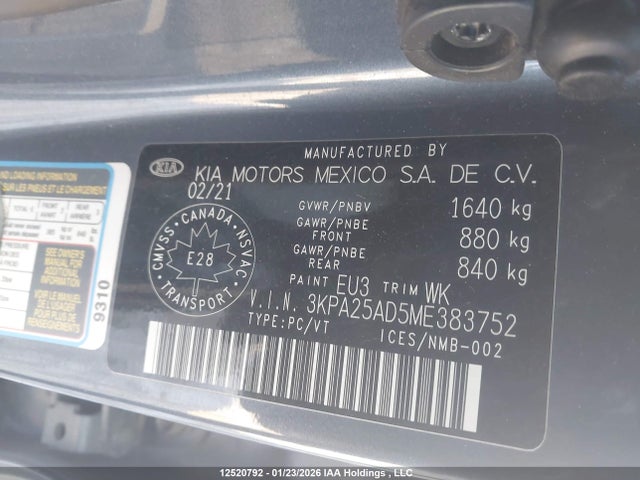 3KPA25AD5ME383752 KIA Rio Lx Premium/lx+