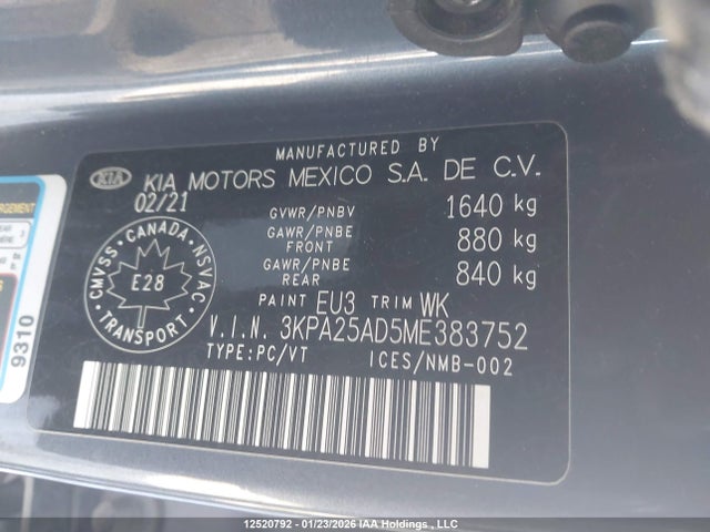 3KPA25AD5ME383752 KIA Rio Lx Premium/lx+
