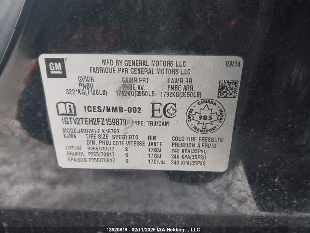 1GTV2TEH2FZ159879 GMC SIERRA 1500