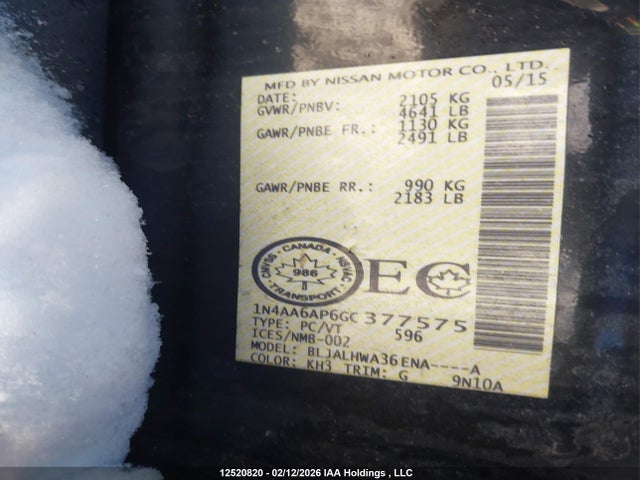 1N4AA6AP6GC377575 Nissan Maxima 3.5s/sv/sl/sr/plat