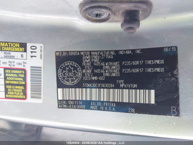 5TDKK3DC1FS630284 Toyota Sienna