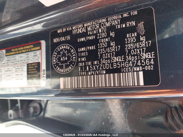 5XYZUDLB5HG474564 Hyundai SANTA FE SPORT