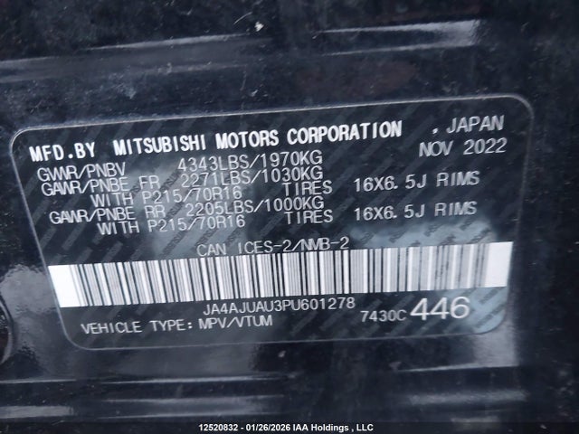 JA4AJUAU3PU601278 Mitsubishi RVR ES