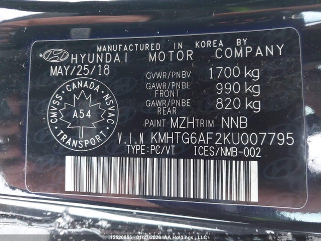 KMHTG6AF2KU007795 Hyundai Veloster