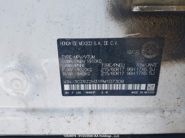 3CZRZ2H31PM107308 Honda HR-V LX