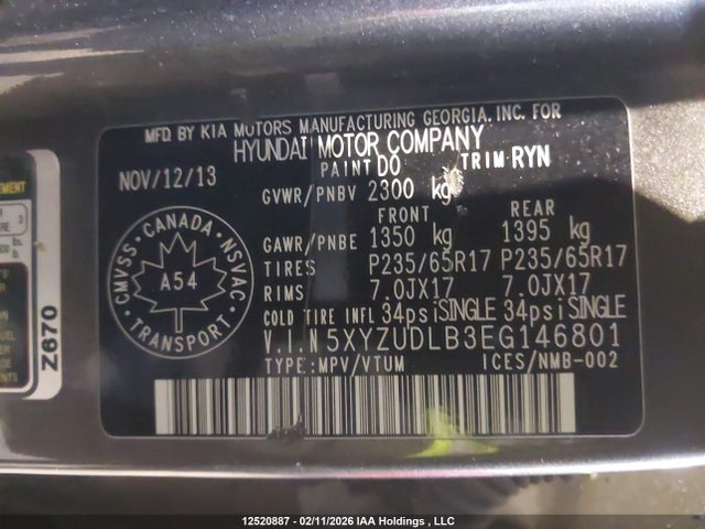 5XYZUDLB3EG146801 Hyundai Santa Fe Sport 2.4 Premium