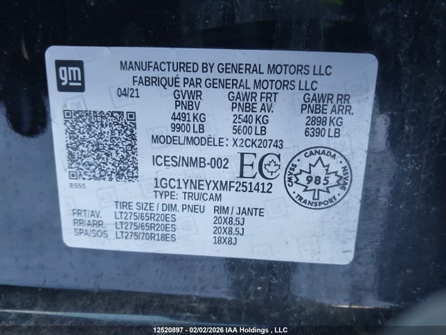 1GC1YNEYXMF251412 Chevrolet Silverado 2500hd Lt