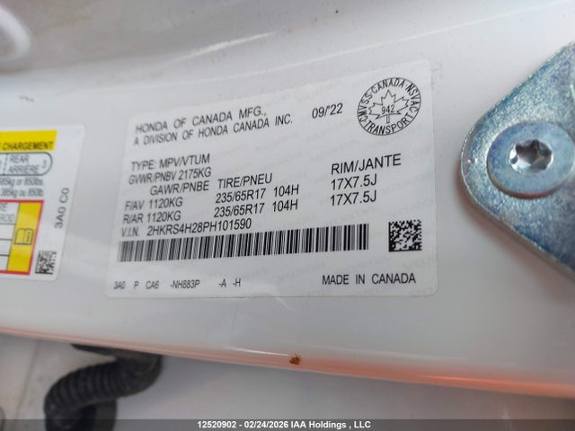 2HKRS4H28PH101590 Honda CR-V LX