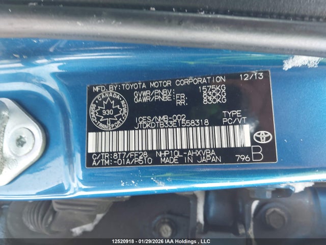 JTDKDTB33E1558318 Toyota PRIUS C