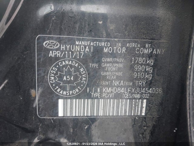 KMHD84LFXJU454036 Hyundai Elantra Gl Se