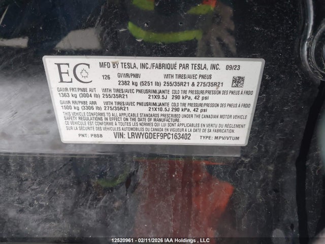 LRWYGDEF9PC163402 Tesla Model Y