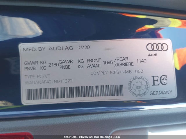 Продаж на аукціоні авто 2020 Audi A4, vin: WAUANAF42LN011222, номер лоту: 12521004