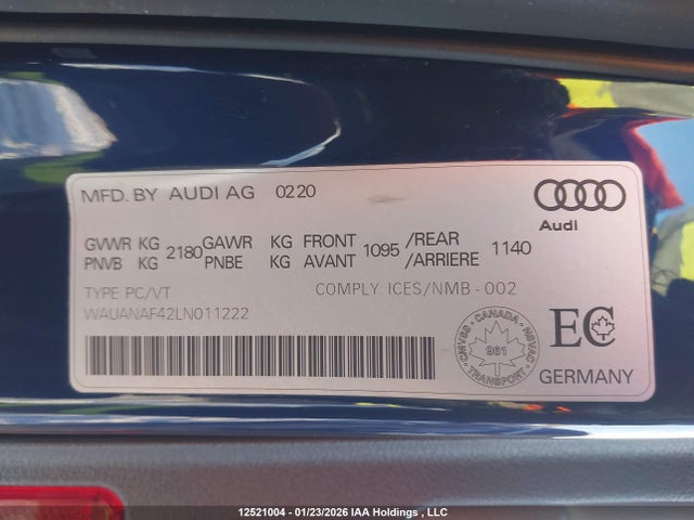 Продаж на аукціоні авто 2020 Audi A4, vin: WAUANAF42LN011222, номер лоту: 12521004