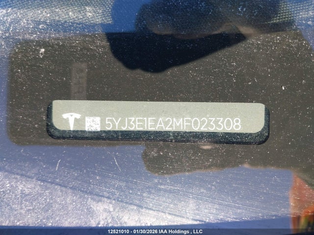 Aukcja sprzedaży 2021 Tesla Model 3, vin: 5YJ3E1EA2MF023308, numer aukcji: 12521010