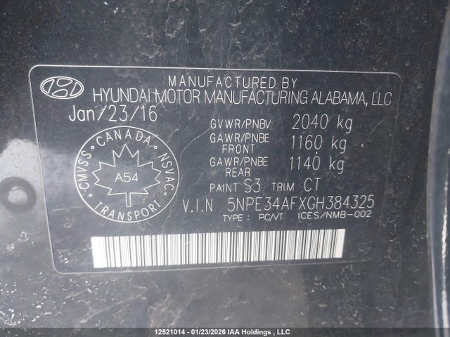 5NPE34AFXGH384325 Hyundai Sonata Limited