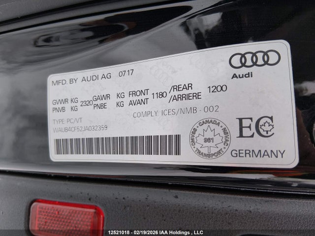 WAUB4CF52JA032359 Audi S5 Premium Plus