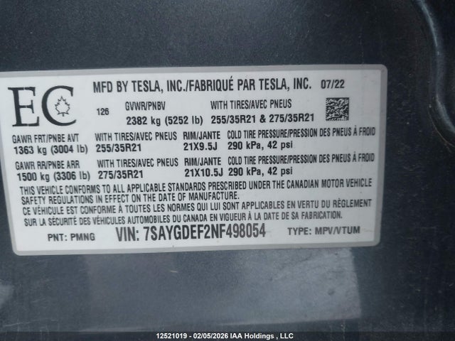7SAYGDEF2NF498054 Tesla Model Y Performance